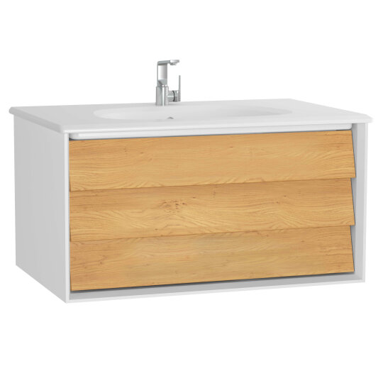 VitrA Frame Lavabo Dolabı, 80 cm, Lavabolu, Mat Beyaz-Dore Meşe (5708 Beyaz Lavabo Dahil),61220