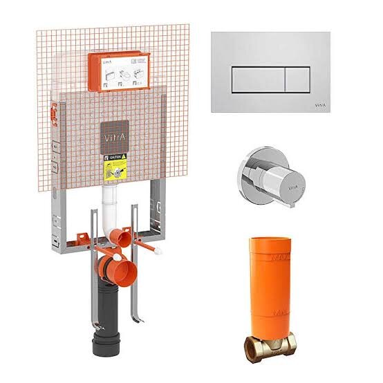 VitrA Gömme Rezervuar Seti (Gömme Rezervuar + Stop Valf + Parlak Krom Panel) , 800-2028 - 1
