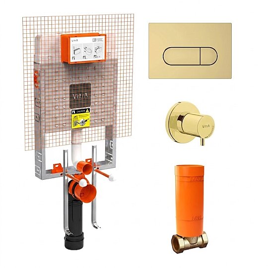 VitrA Gömme Rezervuar Seti (Gömme Rezervuar + Stop Valf + Soft Altın Panel), 800-2026