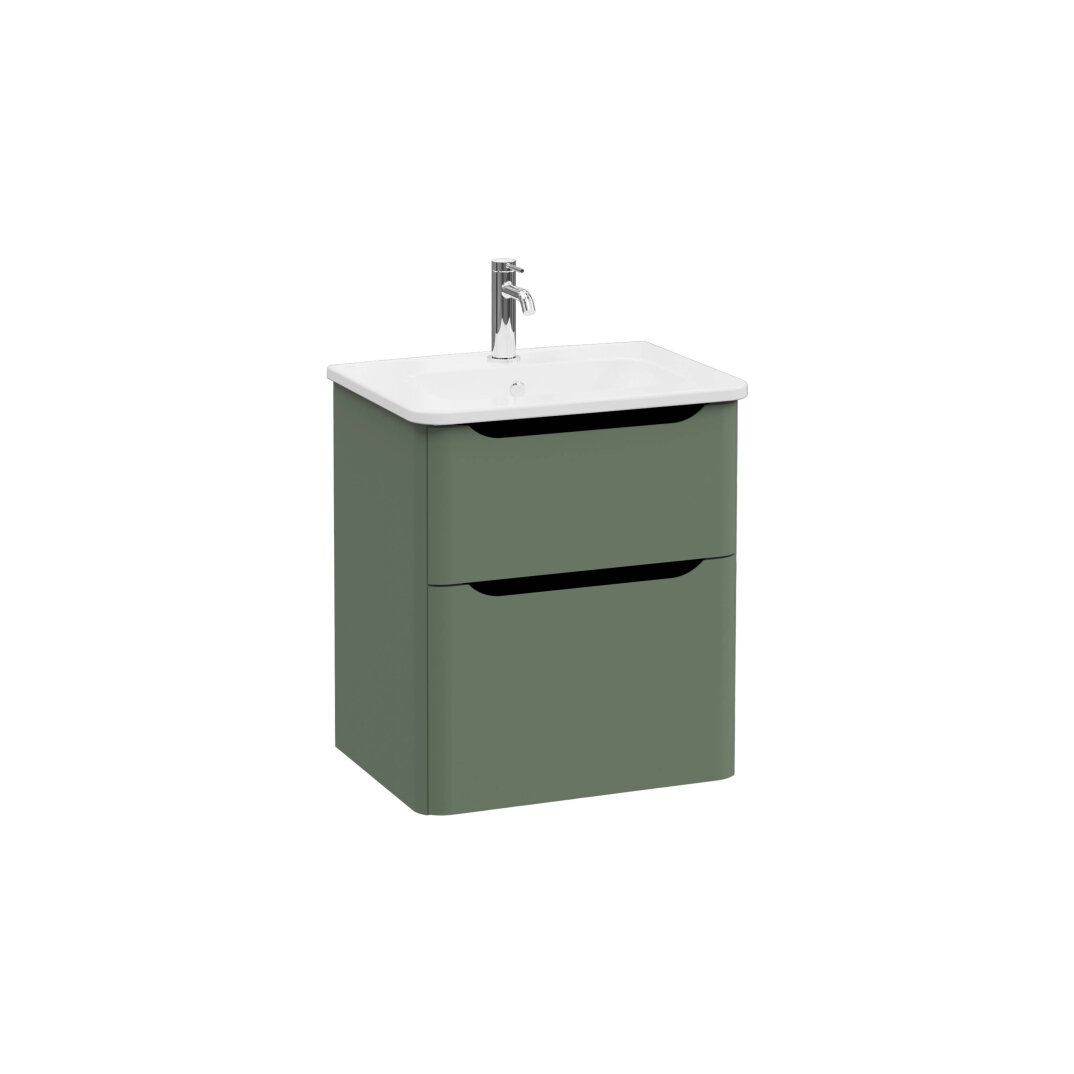 VitrA Integra Round Çift Çekmeceli Lavabo Dolabı, Ayaksız, 60 cm, Mat Yeşil, 69974 - 1