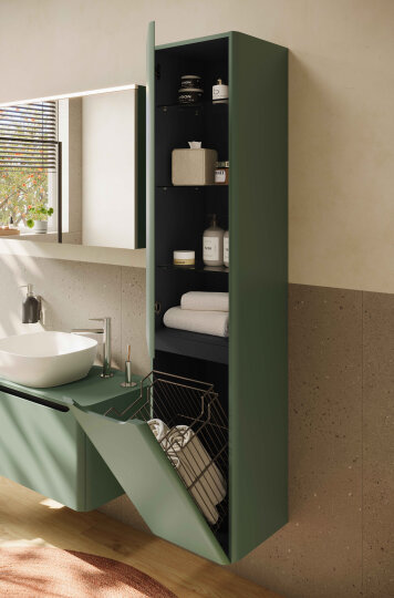 VitrA Integra Round Çift Kapaklı Çamaşır Sepetli Boy Dolabı, Mat Yeşil (Sol), 70082 - 3
