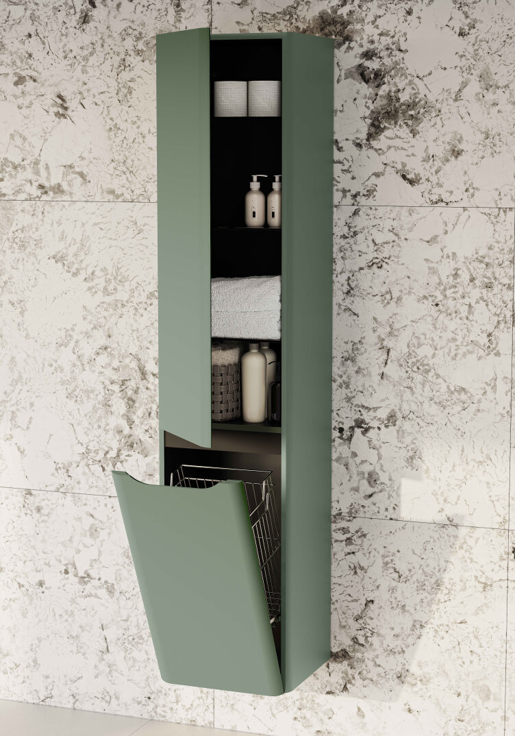 VitrA Integra Round Çift Kapaklı Çamaşır Sepetli Boy Dolabı, Mat Yeşil (Sol), 70082 - 4
