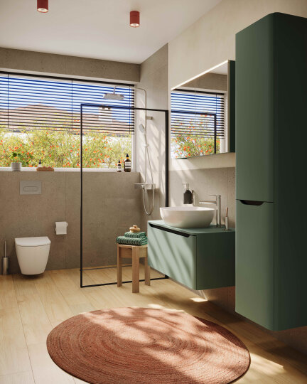 VitrA Integra Round Çift Kapaklı Çamaşır Sepetli Boy Dolabı, Mat Yeşil (Sol), 70082 - 5