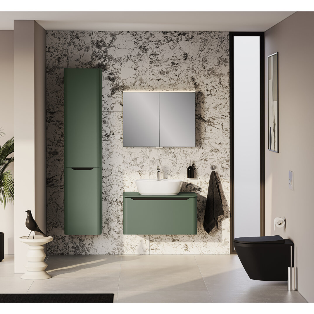 VitrA Integra Round Çift Kapaklı Çamaşır Sepetli Boy Dolabı, Mat Yeşil (Sol), 70082 - 7