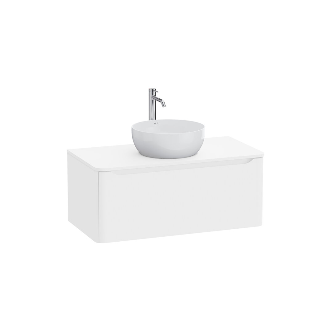VitrA Integra Round Tek Çekmeceli Çanak Lavabo Uyumlu Lavabo Dolabı, Mat Beyaz, 100 cm (Çanak Lavabo Hariç-Armatür Deliksiz),70051 - 3
