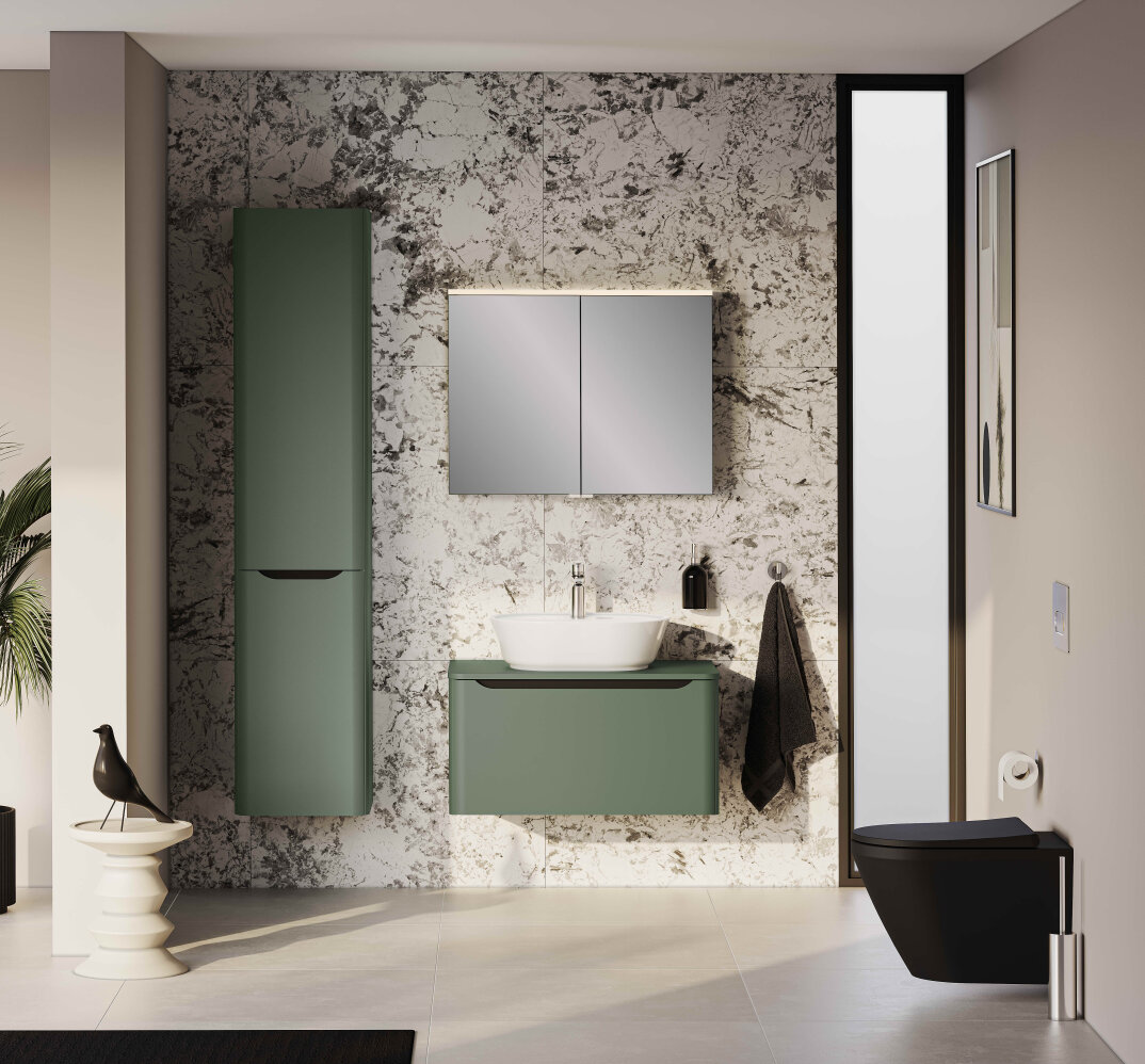 VitrA Integra Round Tek Çekmeceli Çanak Lavabo Uyumlu Lavabo Dolabı, Mat Yeşil, 80 cm (Çanak Lavabo Hariç-Armatür Deliksiz), 70046 - 4