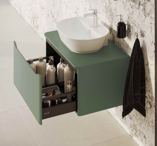 VitrA Integra Round Tek Çekmeceli Çanak Lavabo Uyumlu Lavabo Dolabı, Mat Yeşil, 80 cm (Çanak Lavabo Hariç-Armatür Deliksiz), 70046 - 5