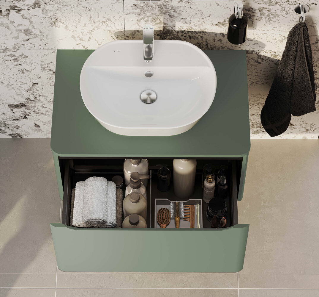 VitrA Integra Round Tek Çekmeceli Çanak Lavabo Uyumlu Lavabo Dolabı, Mat Yeşil, 80 cm (Çanak Lavabo Hariç-Armatür Deliksiz), 70046 - 6
