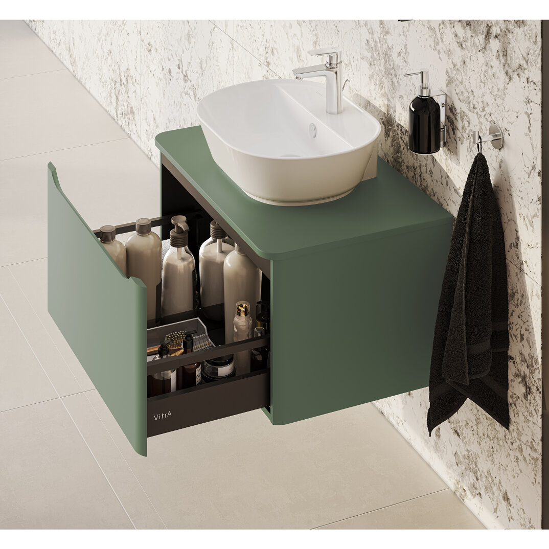 VitrA Integra Round Tek Çekmeceli Çanak Lavabo Uyumlu Lavabo Dolabı, Mat Yeşil, 80 cm (Çanak Lavabo Hariç-Armatür Deliksiz), 70046 - 11