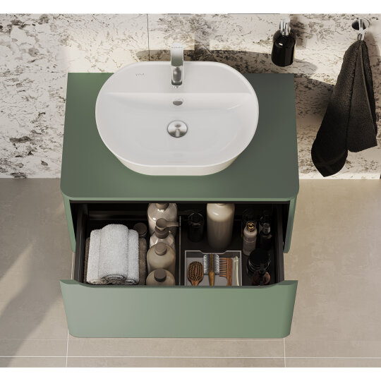 VitrA Integra Round Tek Çekmeceli Çanak Lavabo Uyumlu Lavabo Dolabı, Mat Yeşil, 80 cm (Çanak Lavabo Hariç-Armatür Deliksiz), 70046 - 12