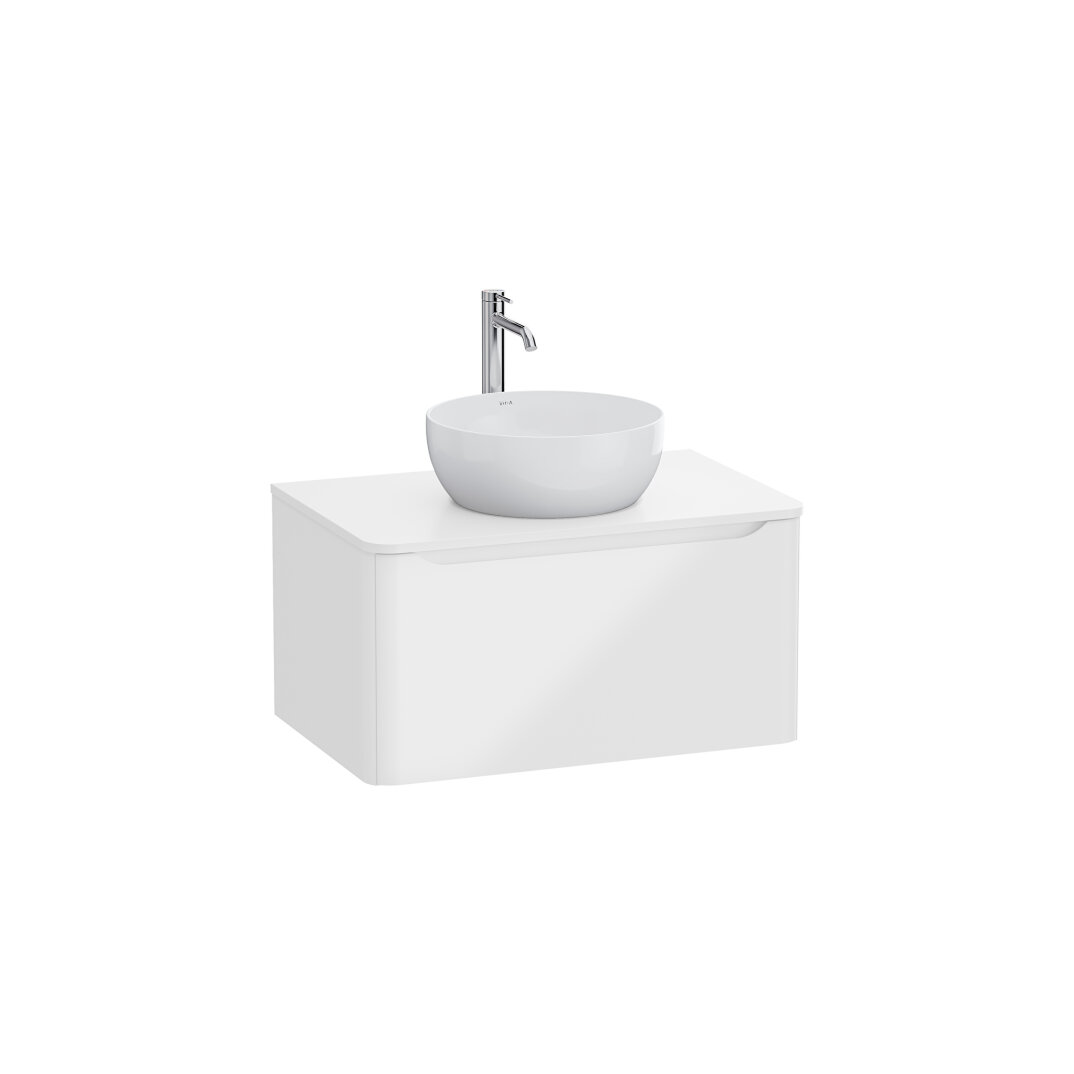 VitrA Integra Round Tek Çekmeceli Çanak Lavabo Uyumlu Lavabo Dolabı, Parlak Beyaz, 80 cm (Çanak Lavabo Hariç-Armatür Deliksiz), 70041 - 3