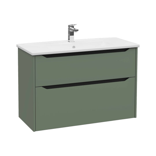 VitrA Integra Square Çift Çekmeceli Lavabo Dolabı, Ayaksız, 100 cm, Mat Yeşil, 80224