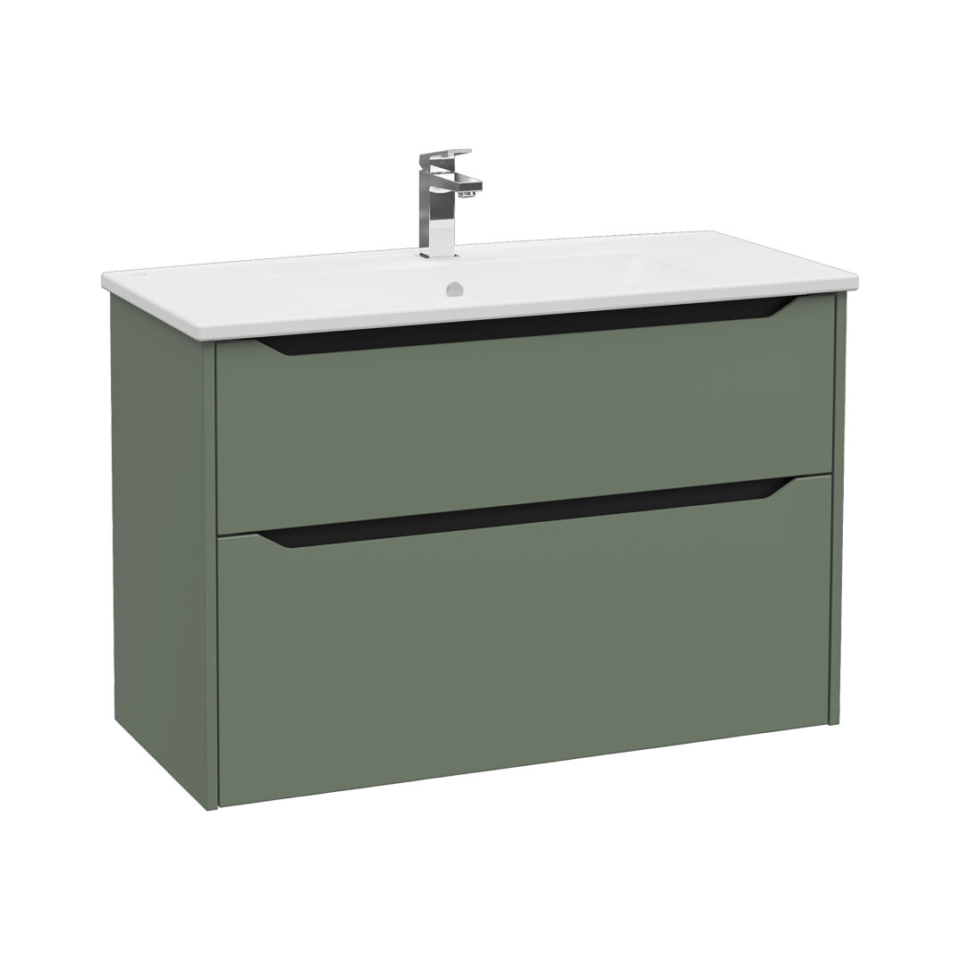 VitrA Integra Square Çift Çekmeceli Lavabo Dolabı, Ayaksız, 100 cm, Mat Yeşil, 80224 - 3