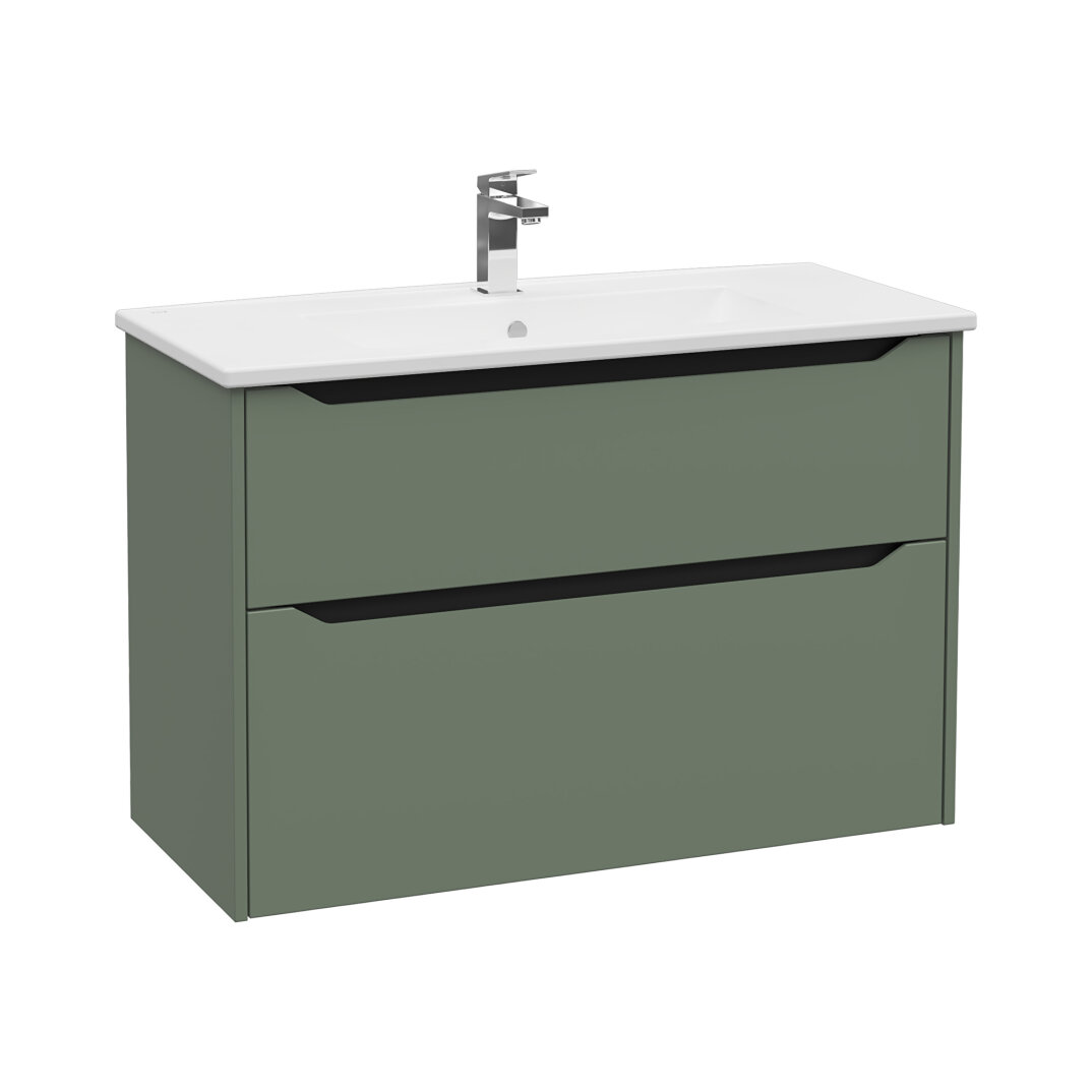 VitrA Integra Square Çift Çekmeceli Lavabo Dolabı, Ayaksız, 100 cm, Mat Yeşil, 80224 - 4