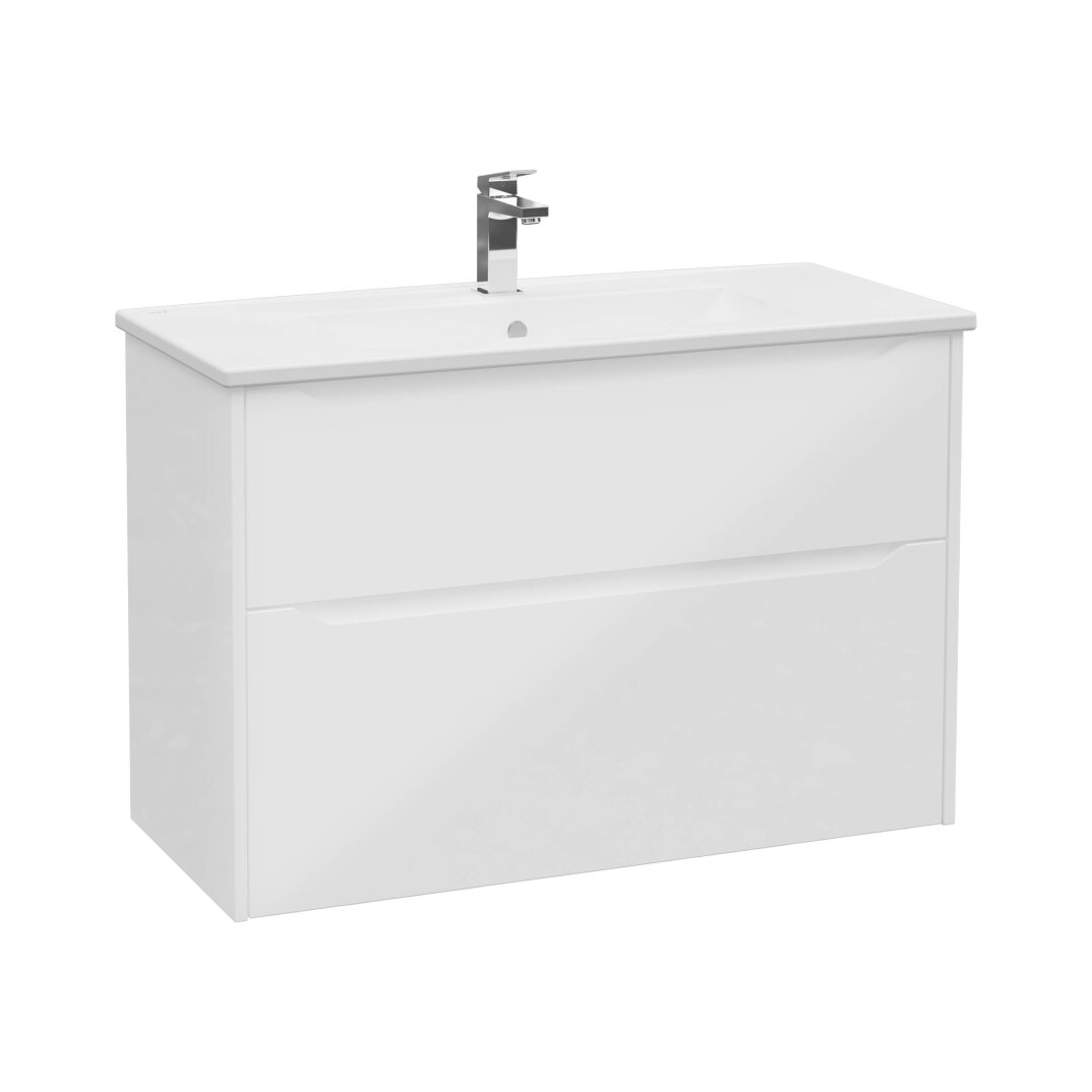 VitrA Integra Square Çift Çekmeceli Lavabo Dolabı, Ayaksız, 100 cm, Parlak Beyaz, 80219 - 1