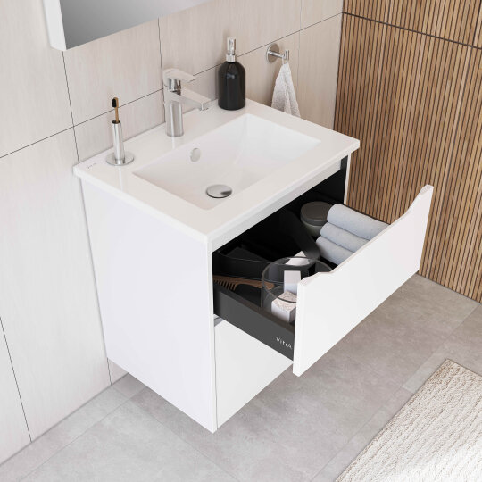 VitrA Integra Square Çift Çekmeceli Lavabo Dolabı, Ayaksız, 60 cm, Parlak Beyaz, 80201 - 4
