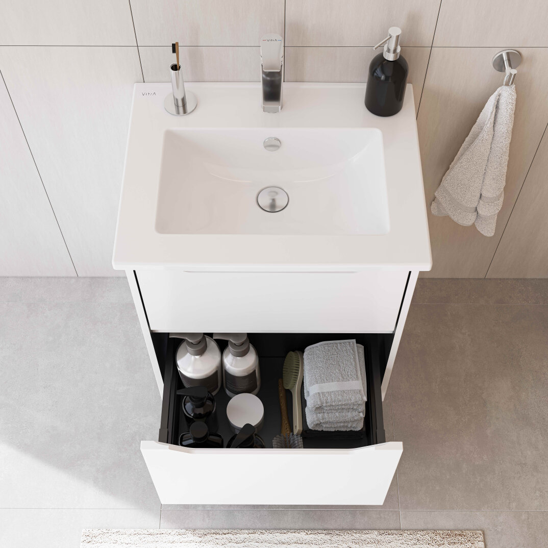 VitrA Integra Square Çift Çekmeceli Lavabo Dolabı, Ayaksız, 60 cm, Parlak Beyaz, 80201 - 5