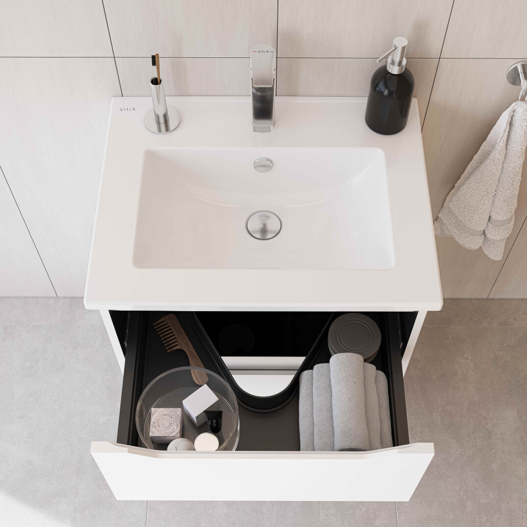VitrA Integra Square Çift Çekmeceli Lavabo Dolabı, Ayaksız, 60 cm, Parlak Beyaz, 80201 - 6