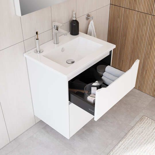VitrA Integra Square Çift Çekmeceli Lavabo Dolabı, Ayaksız, 60 cm, Parlak Beyaz, 80201 - 10