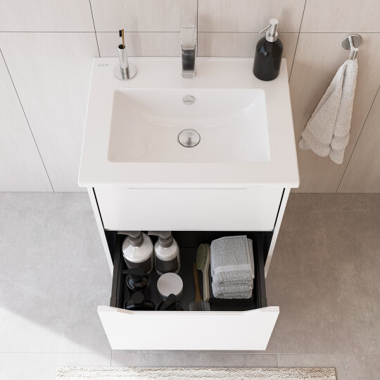 VitrA Integra Square Çift Çekmeceli Lavabo Dolabı, Ayaksız, 60 cm, Parlak Beyaz, 80201 - 11