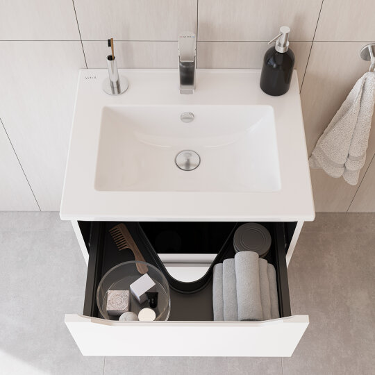 VitrA Integra Square Çift Çekmeceli Lavabo Dolabı, Ayaksız, 60 cm, Parlak Beyaz, 80201 - 12