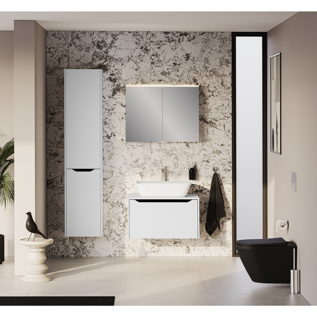 VitrA Integra Square Çift Kapaklı Çamaşır Sepetli Boy Dolabı, Mat Açık Gri (Sol), 80333 - 3