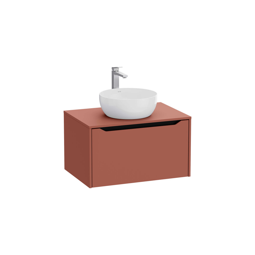 VitrA Integra Square Tek Çekmeceli Çanak Lavabo Uyumlu Lavabo Dolabı, Mat Kırmızı, 80 cm (Çanak Lavabo Hariç-Armatür Deliksiz), 80277 - 1