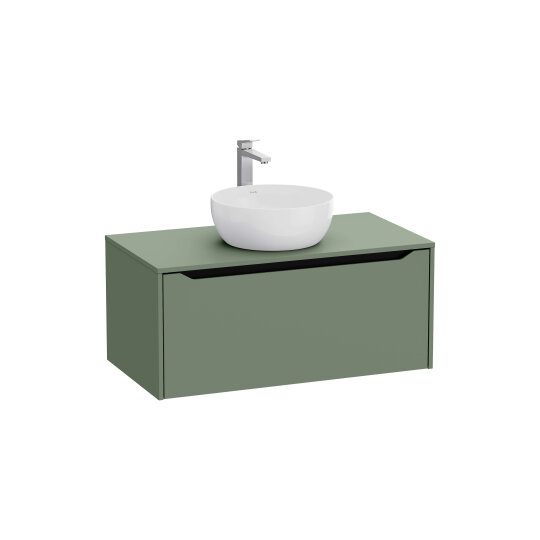 VitrA Integra Square Tek Çekmeceli Çanak Lavabo Uyumlu Lavabo Dolabı, Mat Yeşil, 100 cm (Çanak Lavabo Hariç-Armatür Deliksiz), 80287