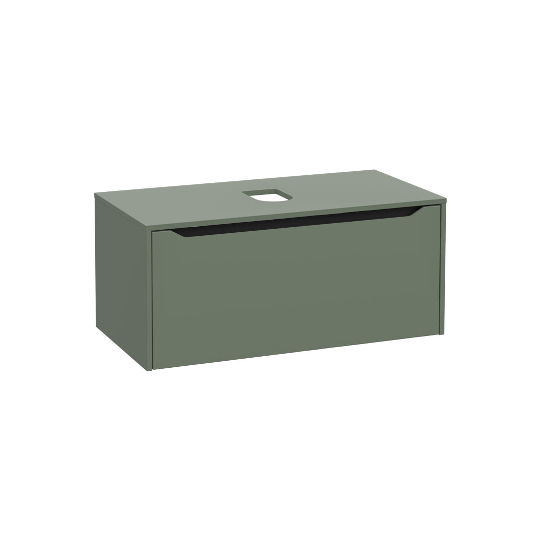 VitrA Integra Square Tek Çekmeceli Çanak Lavabo Uyumlu Lavabo Dolabı, Mat Yeşil, 100 cm (Çanak Lavabo Hariç-Armatür Deliksiz), 80287 - 2