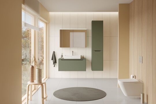 VitrA Integra Square Tek Çekmeceli Çanak Lavabo Uyumlu Lavabo Dolabı, Mat Yeşil, 100 cm (Çanak Lavabo Hariç-Armatür Deliksiz), 80287 - 3