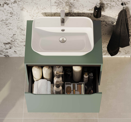 VitrA Integra Square Tek Çekmeceli Çanak Lavabo Uyumlu Lavabo Dolabı, Mat Yeşil, 80 cm (Çanak Lavabo Hariç-Armatür Deliksiz), 80278 - 4