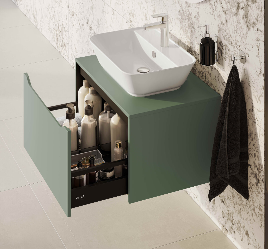 VitrA Integra Square Tek Çekmeceli Çanak Lavabo Uyumlu Lavabo Dolabı, Mat Yeşil, 80 cm (Çanak Lavabo Hariç-Armatür Deliksiz), 80278 - 5