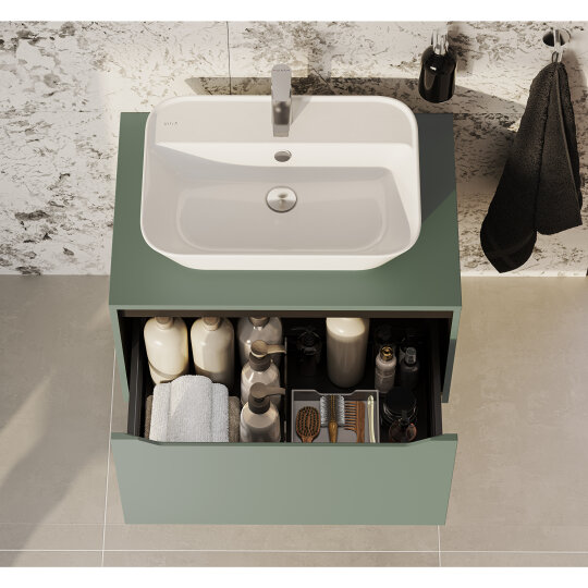 VitrA Integra Square Tek Çekmeceli Çanak Lavabo Uyumlu Lavabo Dolabı, Mat Yeşil, 80 cm (Çanak Lavabo Hariç-Armatür Deliksiz), 80278 - 9