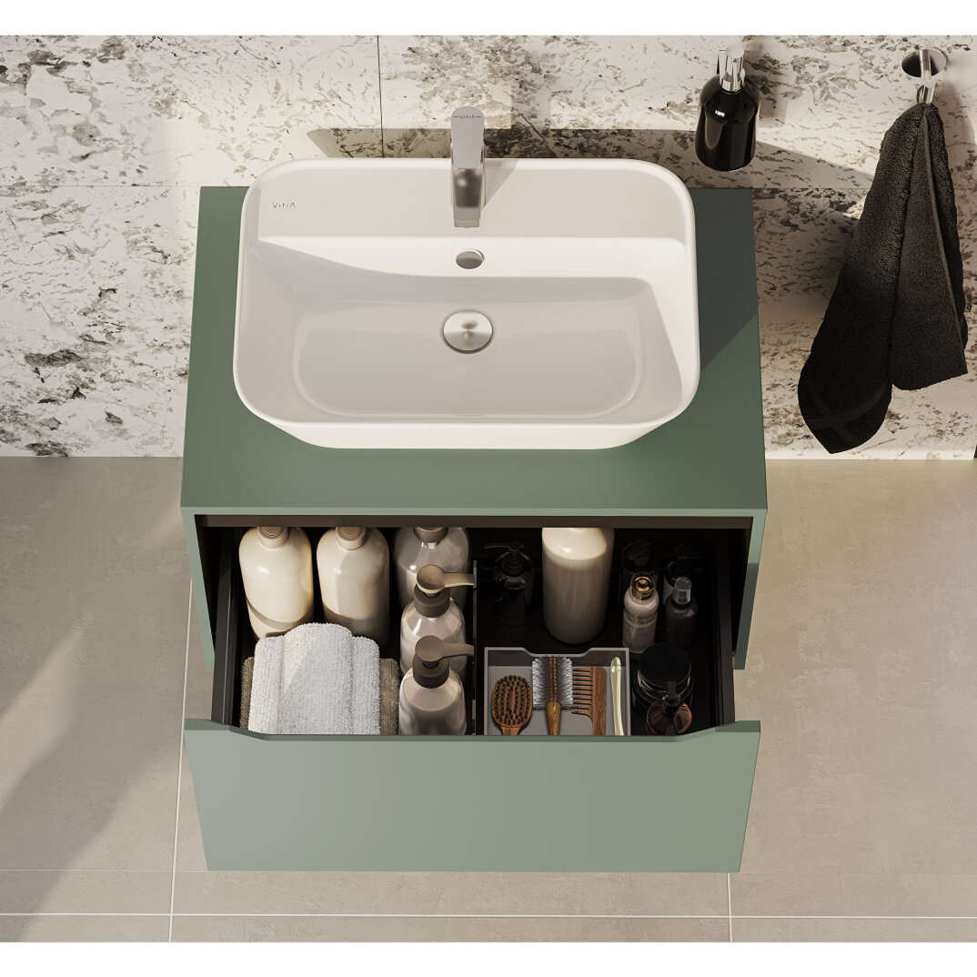 VitrA Integra Square Tek Çekmeceli Çanak Lavabo Uyumlu Lavabo Dolabı, Mat Yeşil, 80 cm (Çanak Lavabo Hariç-Armatür Deliksiz), 80278 - 9