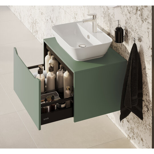VitrA Integra Square Tek Çekmeceli Çanak Lavabo Uyumlu Lavabo Dolabı, Mat Yeşil, 80 cm (Çanak Lavabo Hariç-Armatür Deliksiz), 80278 - 10