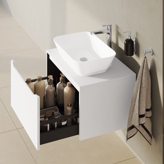VitrA Integra Square Tek Çekmeceli Çanak Lavabo Uyumlu Lavabo Dolabı, Parlak Beyaz, 80 cm (Çanak Lavabo Hariç-Armatür Deliksiz),80273 - 7