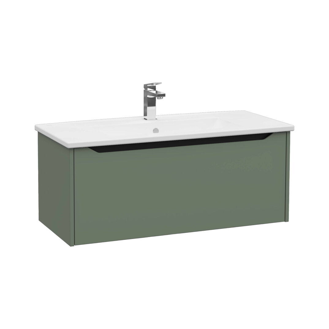 VitrA Integra Square Tek Çekmeceli Lavabo Dolabı, Ayaksız, 100 cm, Mat Yeşil, 80152 - 1