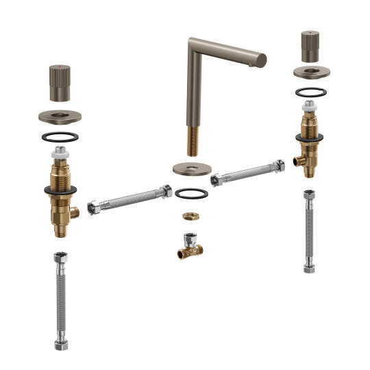 Vitra Lavabo Bataryası, Origin, Ankastre (3 Delikli Lavabolar İçin) Fırçalı Nikel, A4258334 - 4