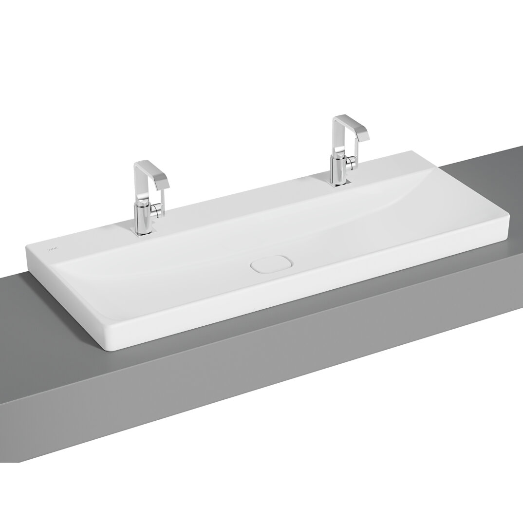 VitrA Metropole Çift Armatür Delikli Çanak Lavabo, 120 cm, Mat Beyaz, VitrAClean, 7530B401-0937 - 1