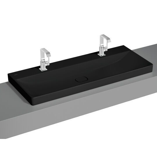 VitrA Metropole Çift Armatür Delikli Çanak Lavabo, 120 cm, Mat Siyah, VitrAClean, 7530B483-0937