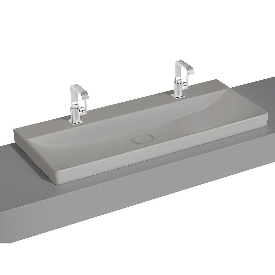 VitrA Metropole Çift Armatür Delikli Çanak Lavabo, 120 cm, Mat Taş Gri, VitrAClean, 7530B476-7213 - 1
