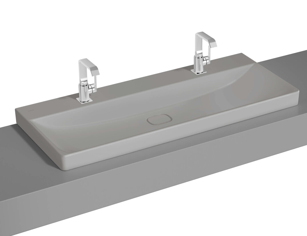 VitrA Metropole Çift Armatür Delikli Çanak Lavabo, 120 cm, Mat Taş Gri, VitrAClean,7530B476-0937 - 1