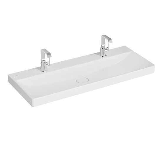 VitrA Metropole Çift Armatür Delikli Lavabo, 120 cm, Mat Beyaz, VitrAClean, 7530B401-7212