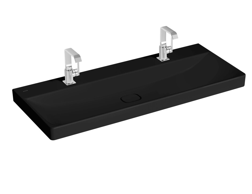 VitrA Metropole Çift Armatür Delikli Lavabo, 120 cm, Mat Siyah, VitrAClean,7530B483-0041 - 1
