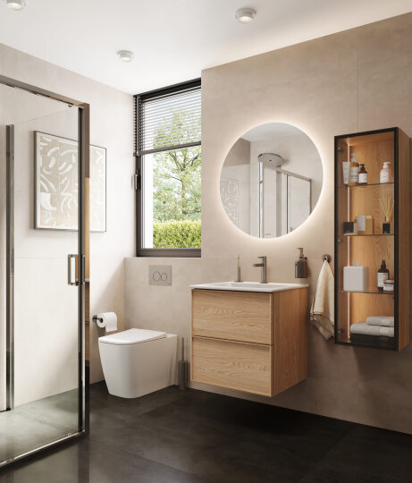 VitrA Metropole Edge Cam Kapaklı Kısa Boy Dolabı, 35 cm, Açık Meşe (Sol),67142 - 2