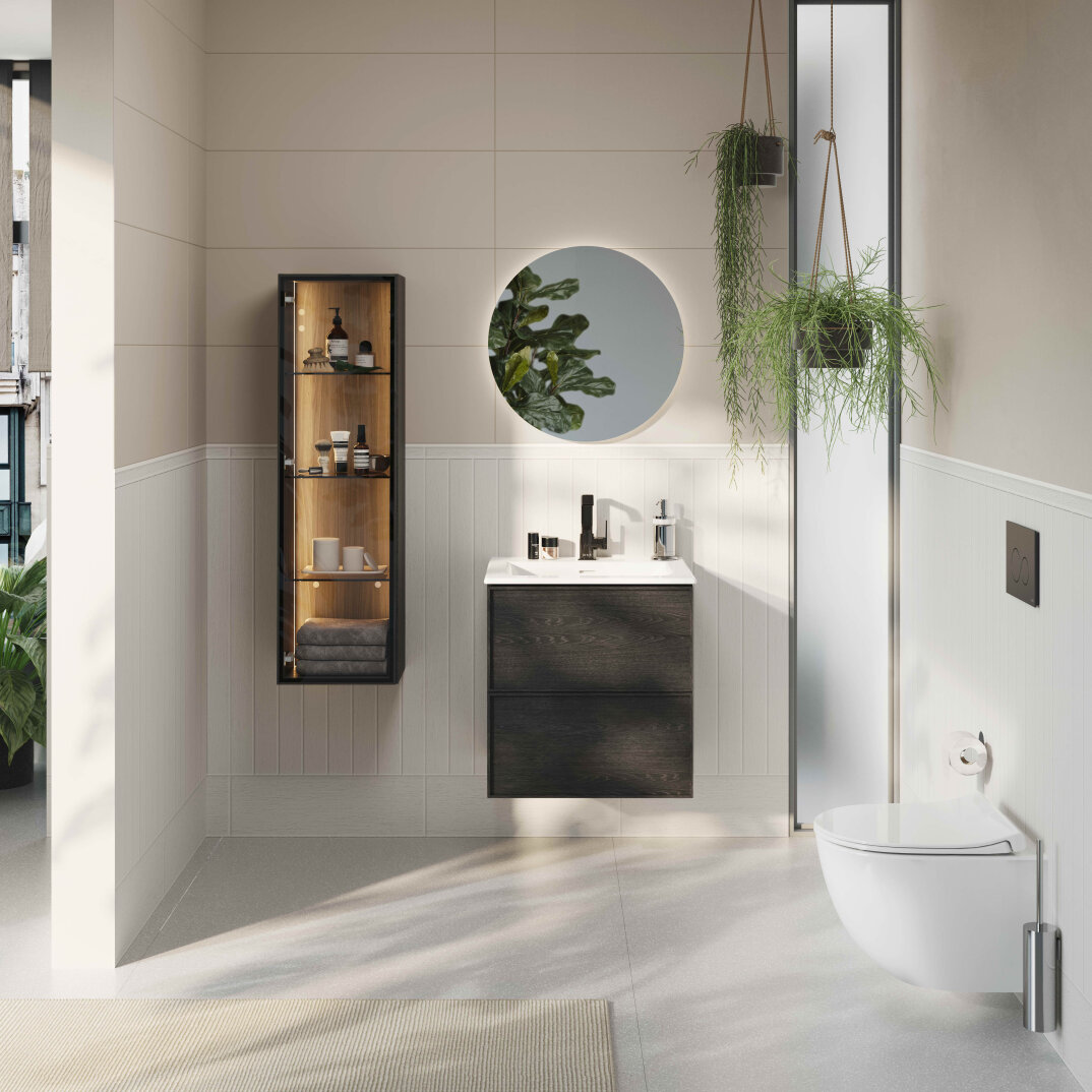 VitrA Metropole Edge Cam Kapaklı Kısa Boy Dolabı, 35 cm, Siyah Meşe (Sol),67199 - 2