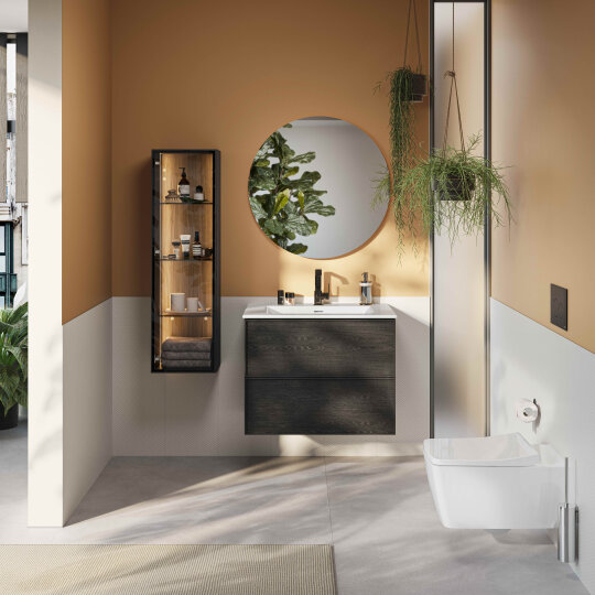 VitrA Metropole Edge Cam Kapaklı Kısa Boy Dolabı, 35 cm, Siyah Meşe (Sol),67199 - 3