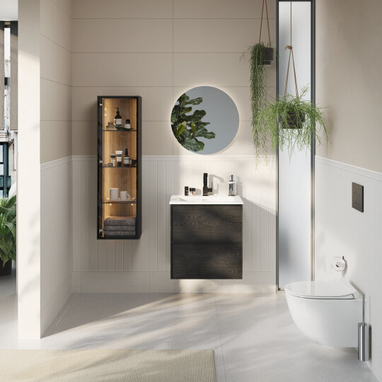 VitrA Metropole Edge Cam Kapaklı Kısa Boy Dolabı, 35 cm, Siyah Meşe (Sol),67199 - 5
