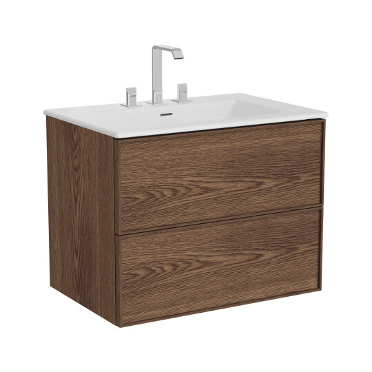 Vitra Metropole Edge Lavabo Dolabı, Çift Çekmeceli, Etajerli 3 Armatür Delikli Lavabolu, 80 Cm, Ceviz 67454 - 3