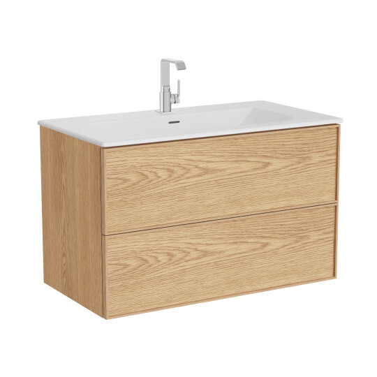 VitrA Metropole Edge Lavabo Dolabı, Çift Çekmeceli, Etajerli Lavabolu, 100 cm, Açık Meşe,67137 - 2